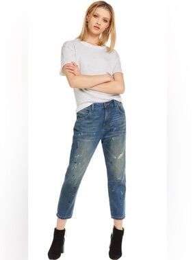 Wildfox $148 Baggy Crop Da Vinci Paint Splatter Jeans 29/8 100% Cotton